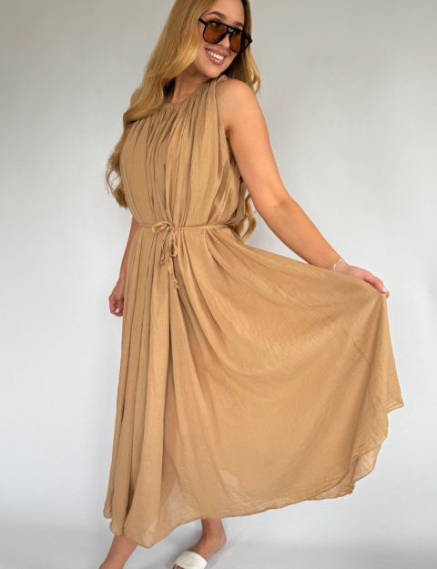 Bawełniana sukienka BELLA camel Bawełniana sukienka BELLA camel
